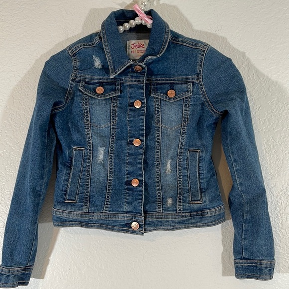 Justice Other - JUSTICE GIRLS Distressed Blue Button Down Jean Denim Jacket with Pockets Size 10